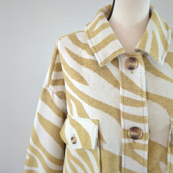 Scoop NYC Gold White Zebra Print Wool Blend Shacket Size XL - Picture 4 of 12